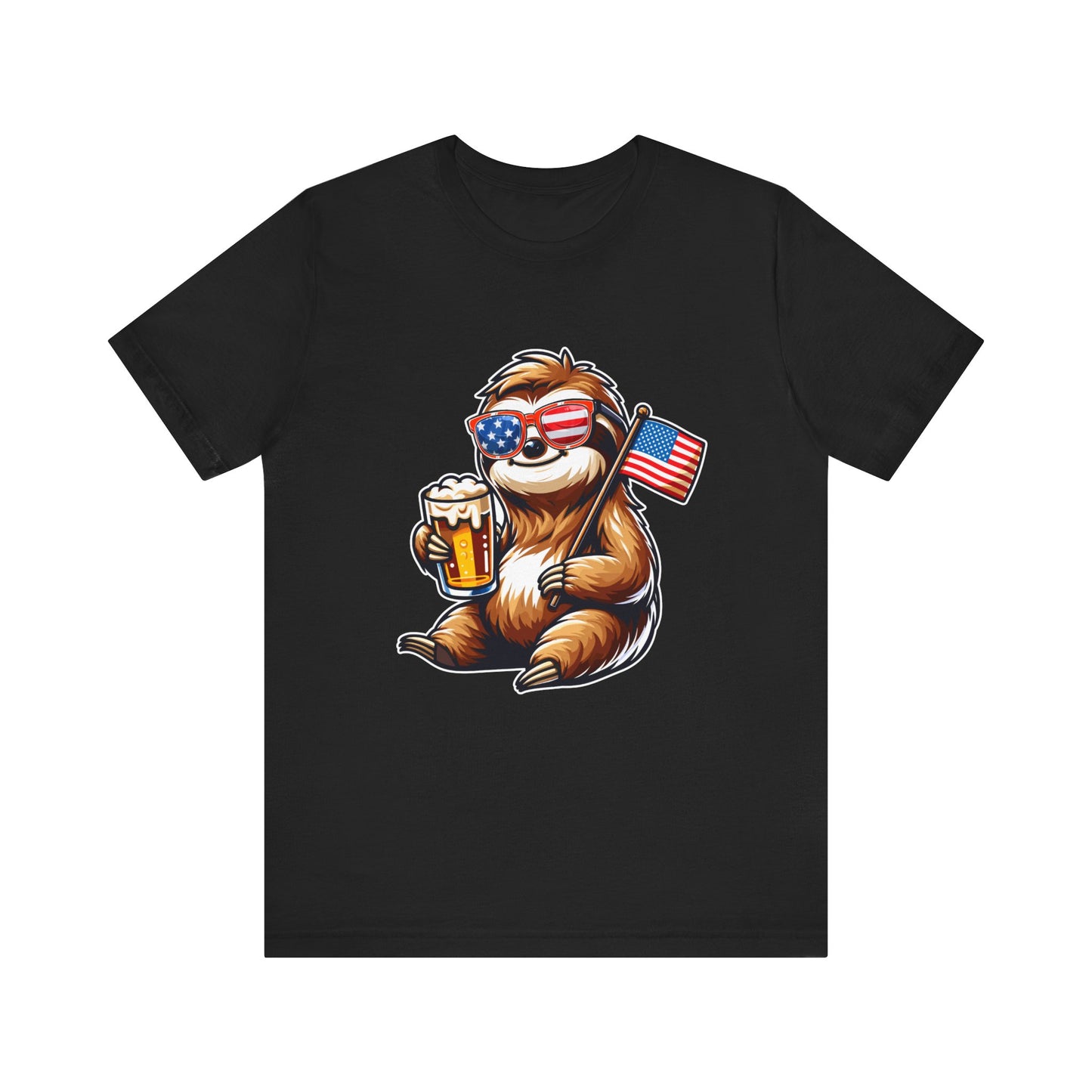 Sloth Holding Beer & Flag - Unisex Jersey Short Sleeve Tee