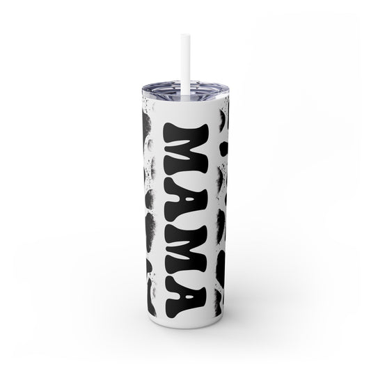 Mama Cow Print - White 20oz Skinny Tumbler with Straw