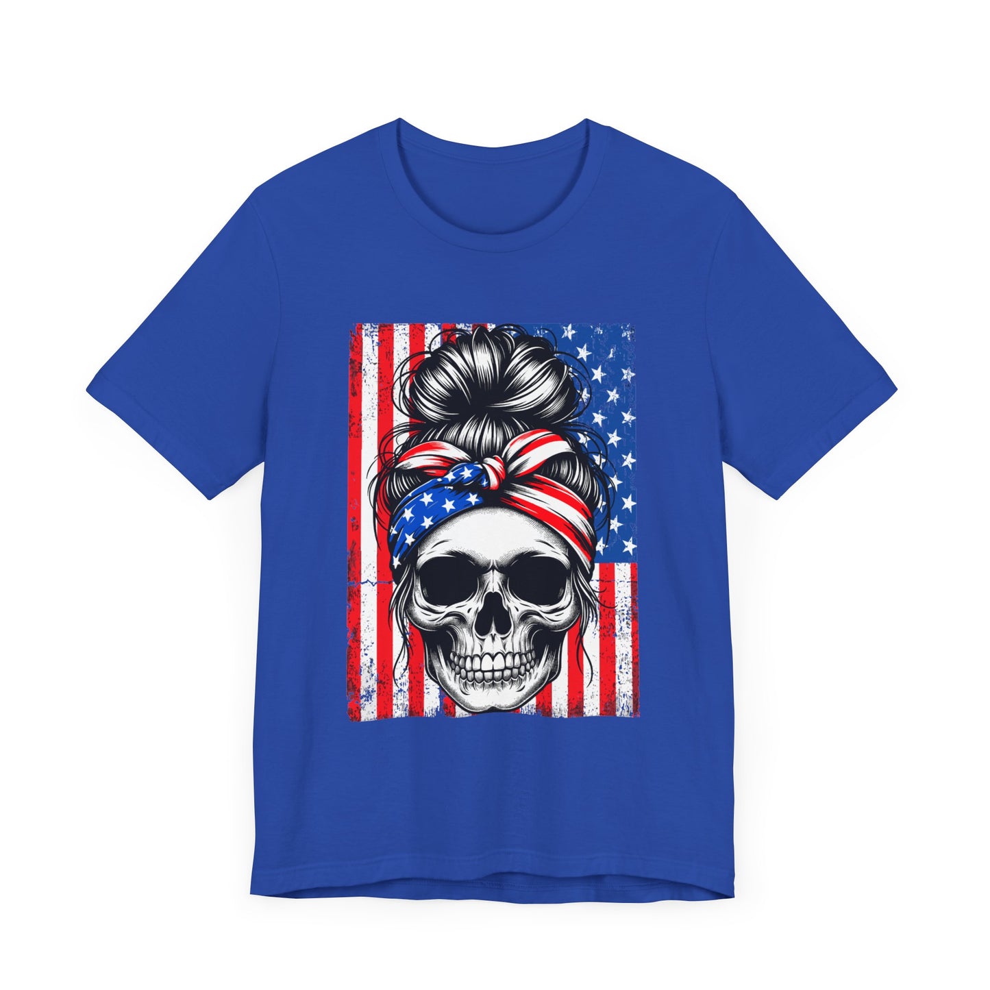 American Flag Skull Head - Unisex Jersey Short Sleeve Tee