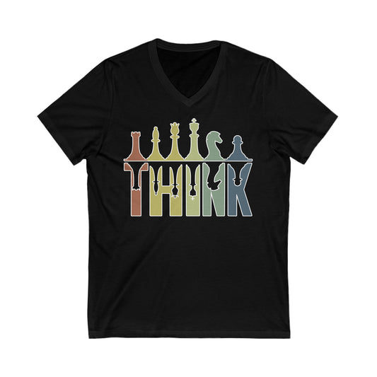 Chess - THINK: Unisex Jersey Short Sleeve V-Neck Tee