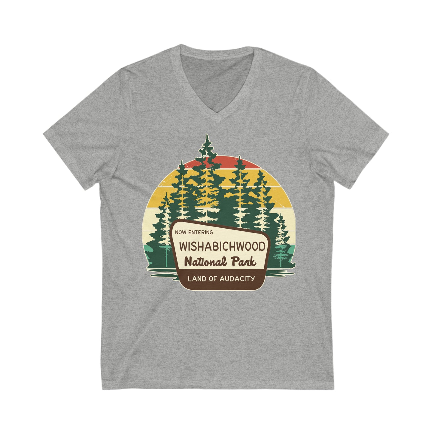 Now Entering Wishabichwood National Forest(COLOR): Unisex Jersey Short Sleeve V-Neck Tee