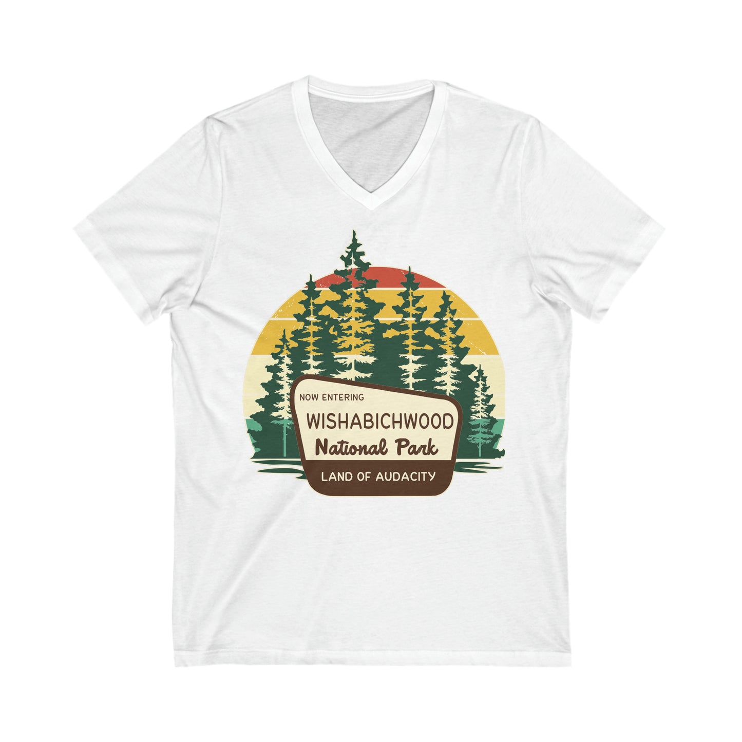 Now Entering Wishabichwood National Forest(COLOR): Unisex Jersey Short Sleeve V-Neck Tee