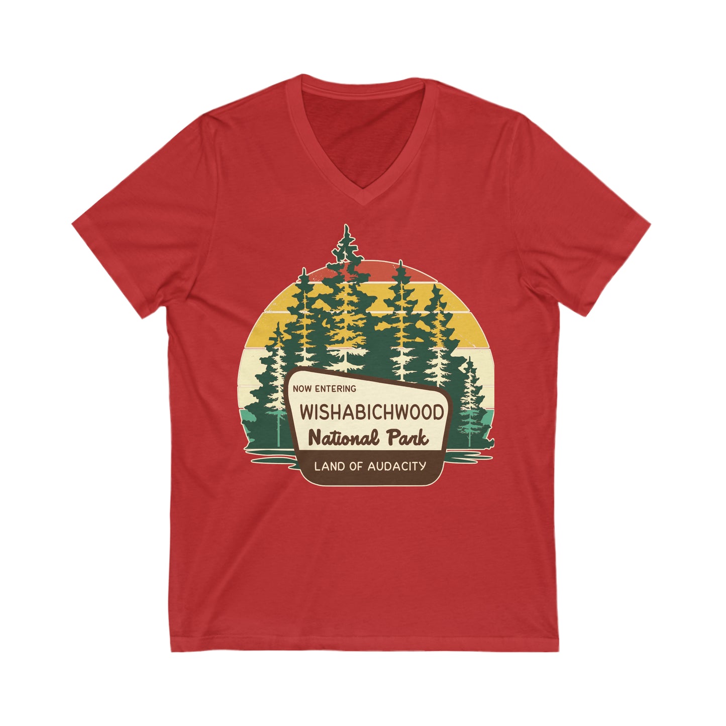 Now Entering Wishabichwood National Forest(COLOR): Unisex Jersey Short Sleeve V-Neck Tee