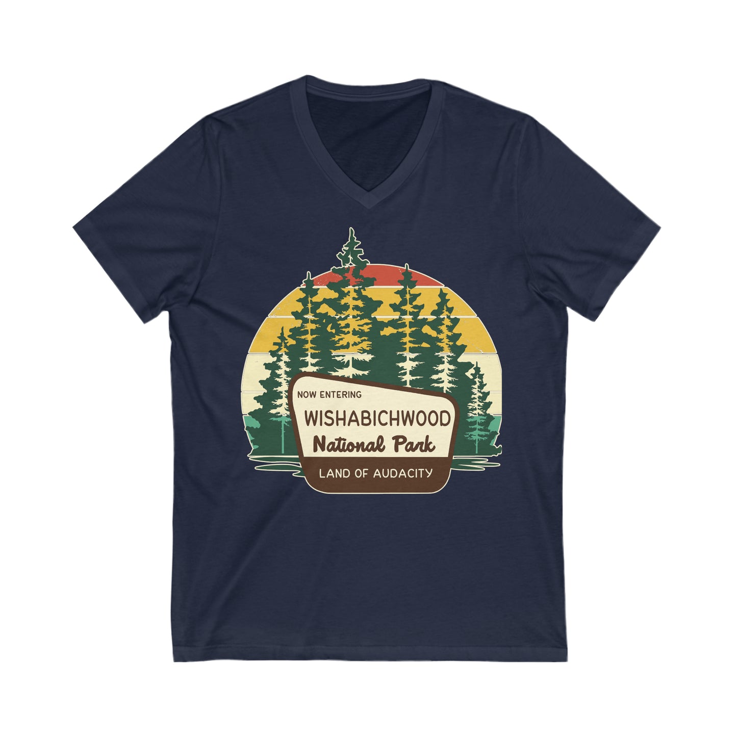 Now Entering Wishabichwood National Forest(COLOR): Unisex Jersey Short Sleeve V-Neck Tee