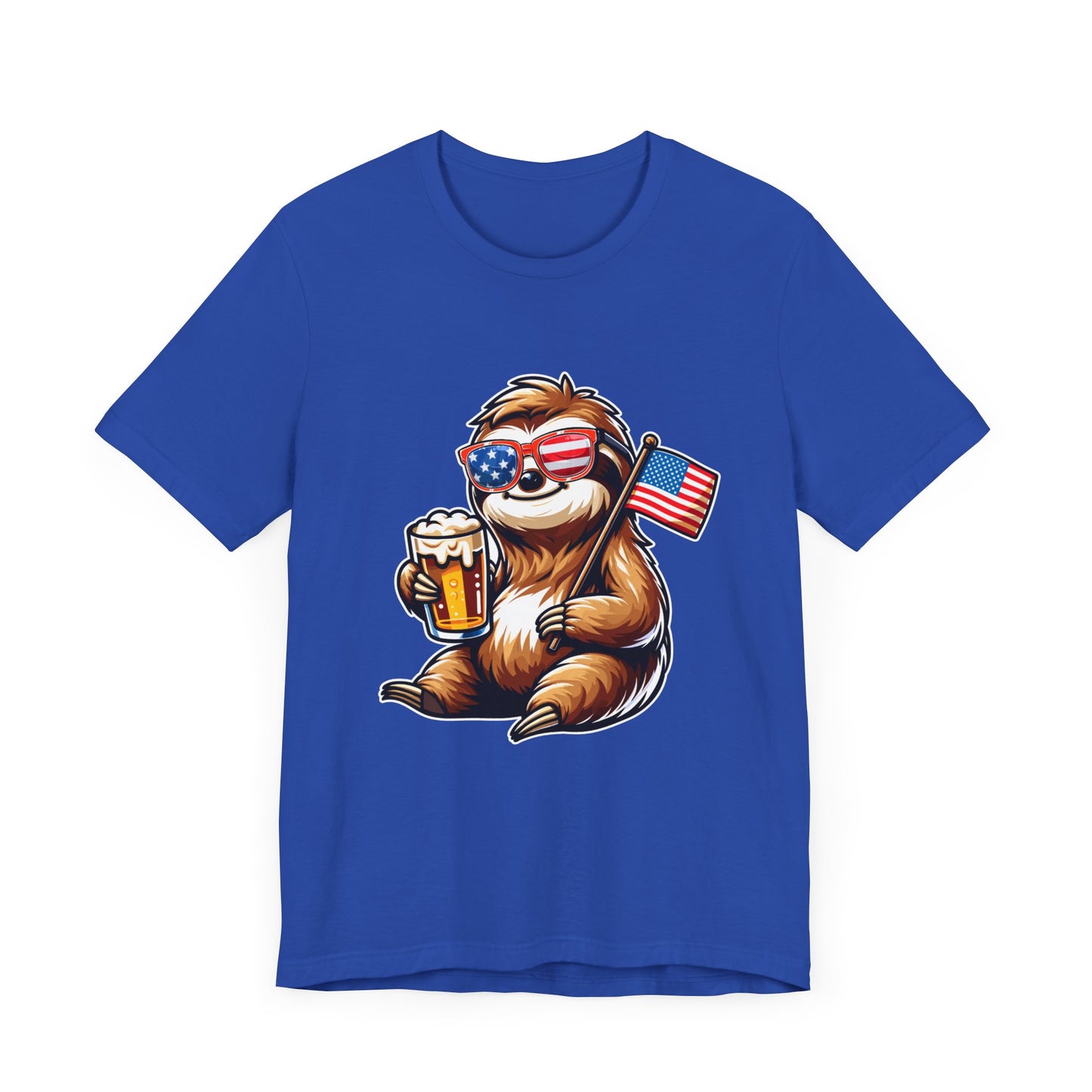 Sloth Holding Beer & Flag - Unisex Jersey Short Sleeve Tee