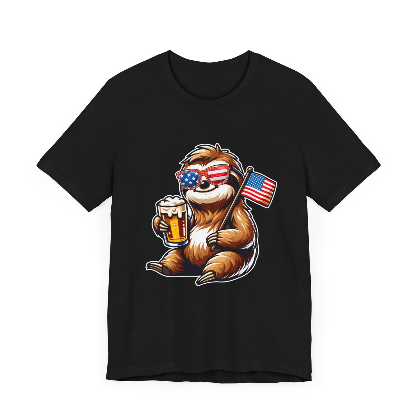 Sloth Holding Beer & Flag - Unisex Jersey Short Sleeve Tee