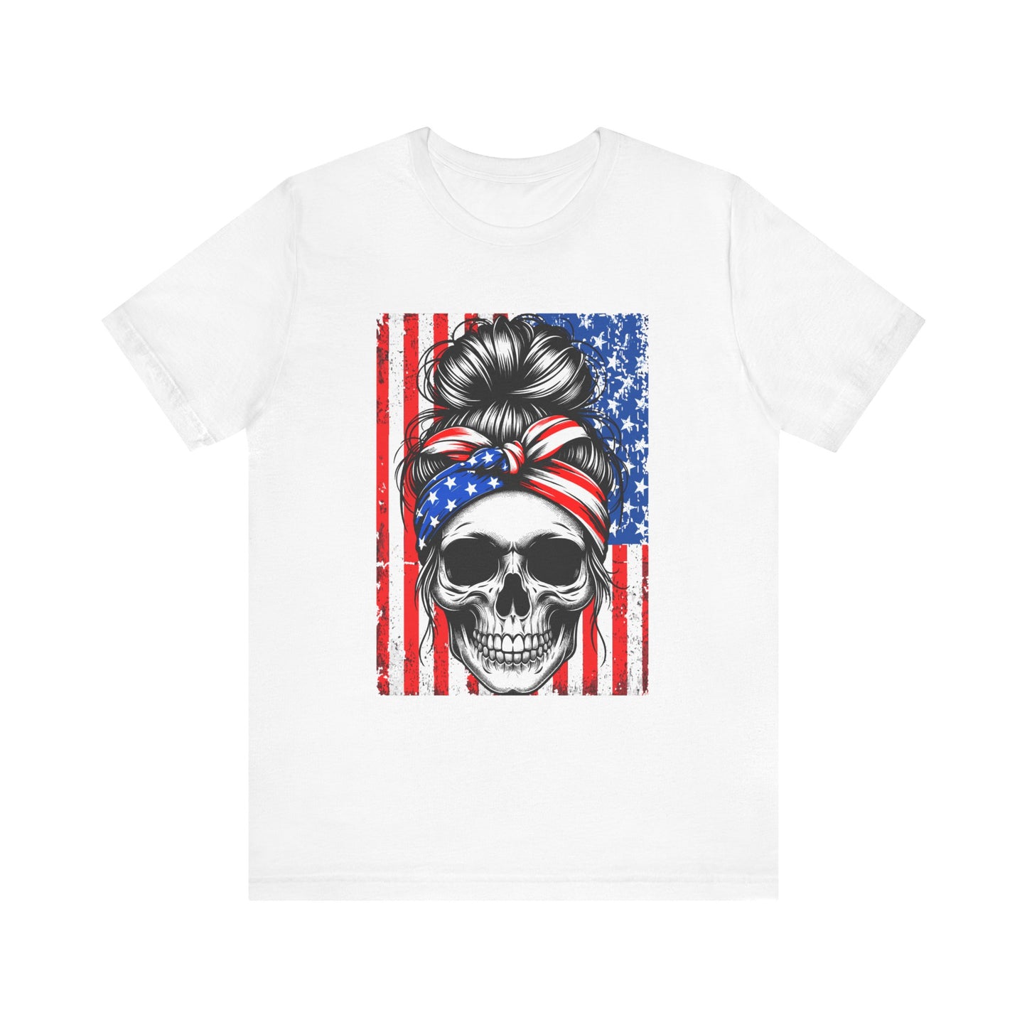 American Flag Skull Head - Unisex Jersey Short Sleeve Tee