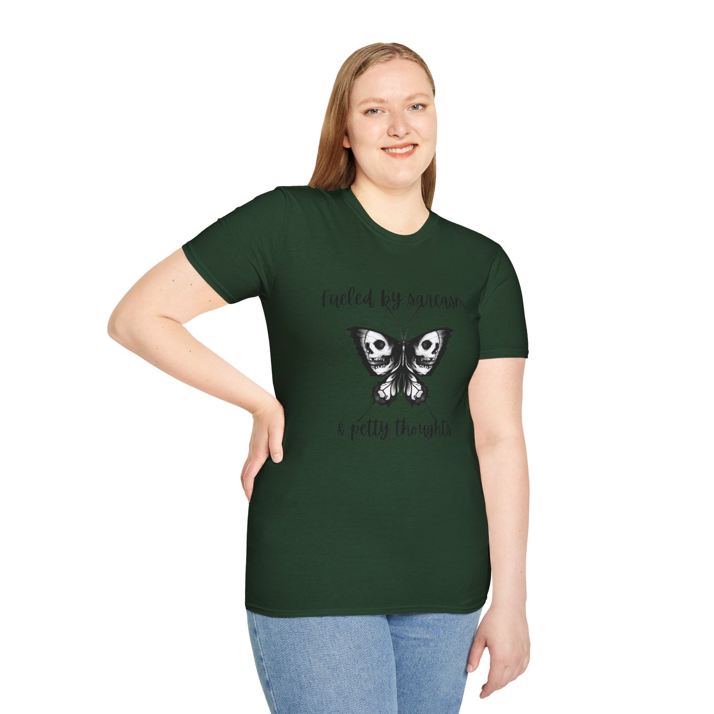 Fueled by Sarcasm & Petty Thoughts: Unisex Softstyle T-Shirt