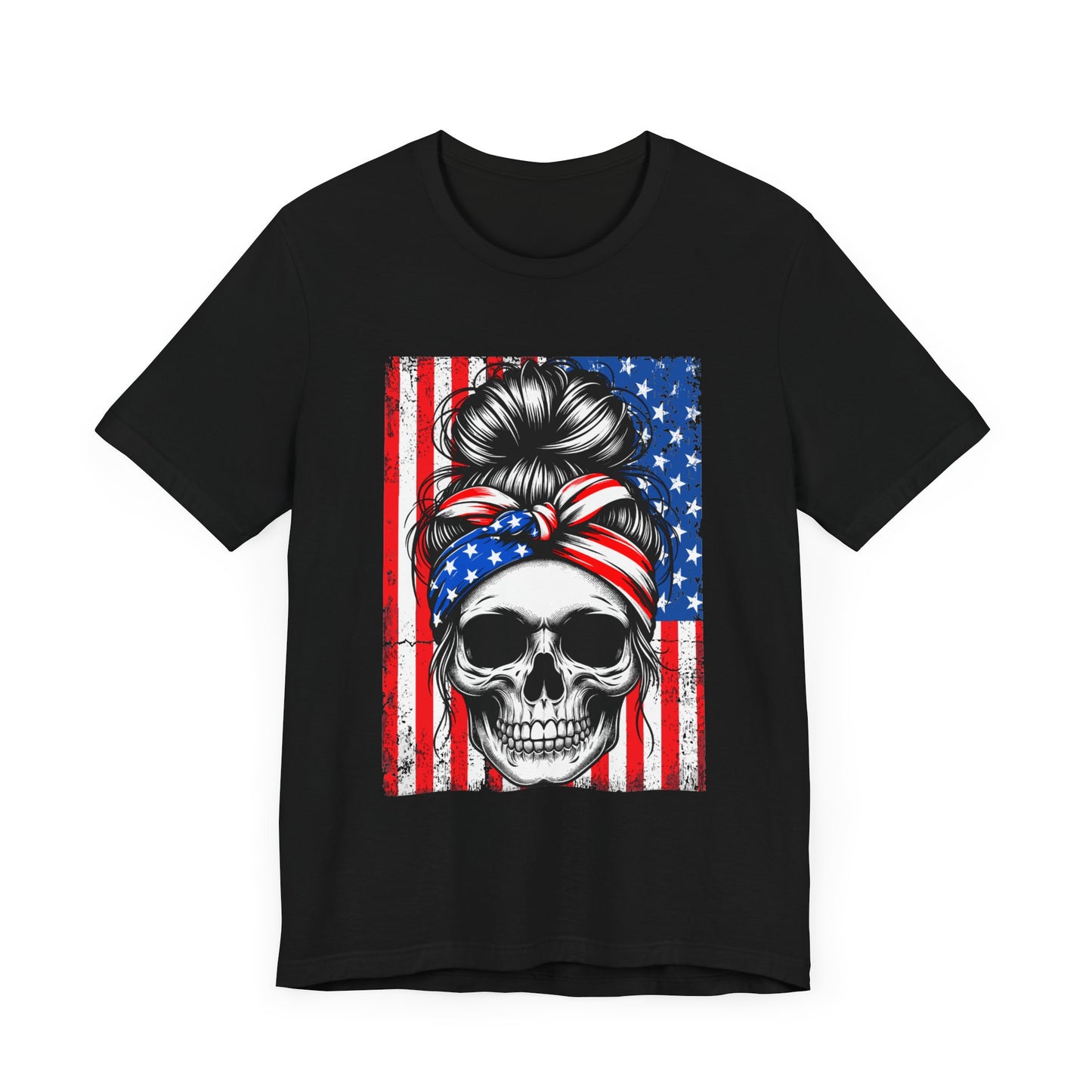 American Flag Skull Head - Unisex Jersey Short Sleeve Tee