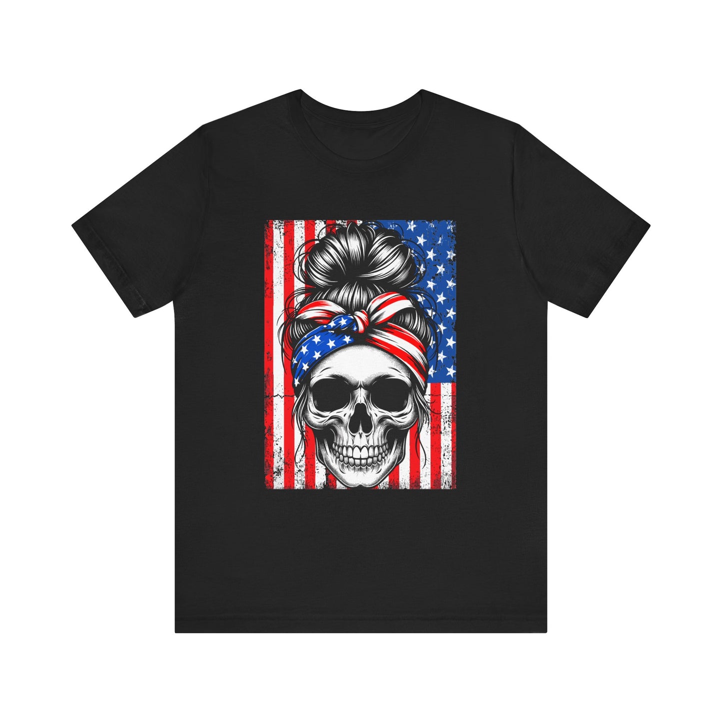 American Flag Skull Head - Unisex Jersey Short Sleeve Tee