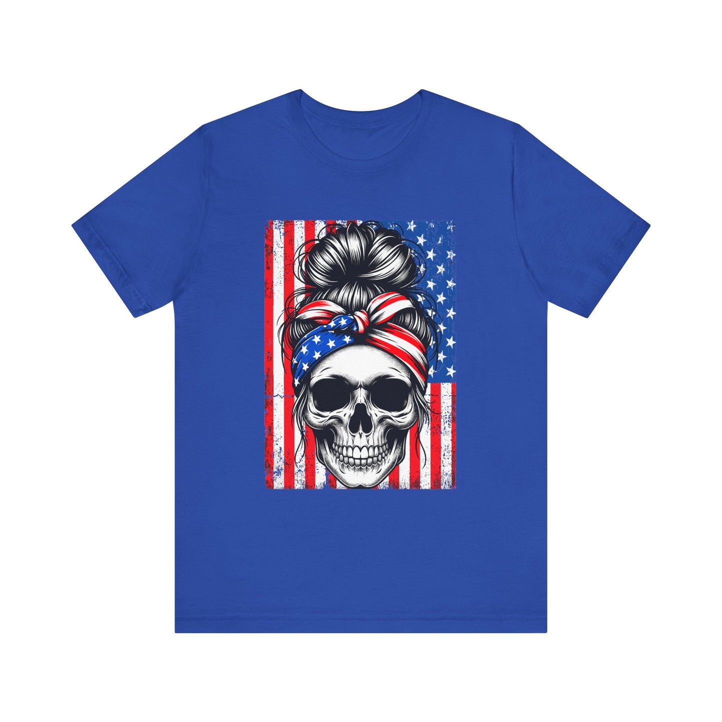 American Flag Skull Head - Unisex Jersey Short Sleeve Tee