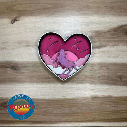 Layered Wood Heart with Unicorn