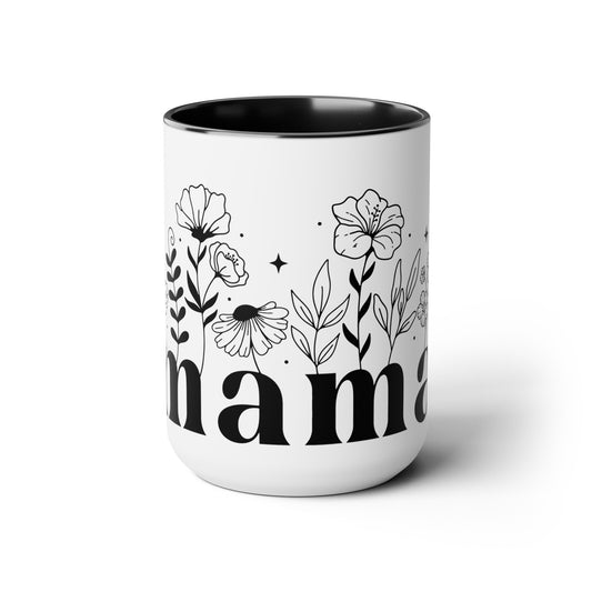 Floral Mama Black 15oz Two-Tone Coffee Mug