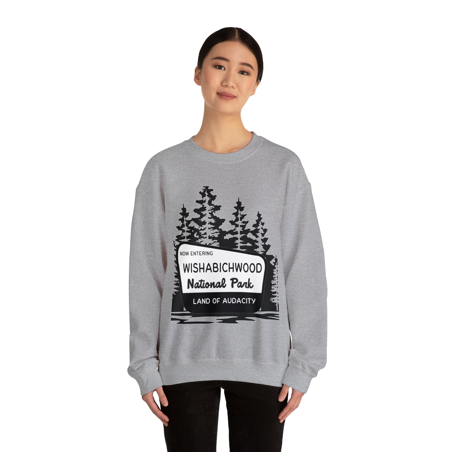 Now Entering Wishabichwood National Forest: Unisex Heavy Blend™ Crewneck Sweatshirt