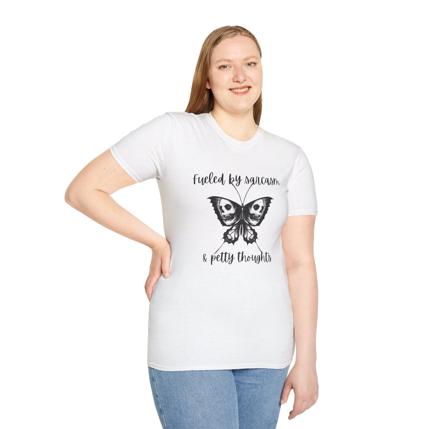 Fueled by Sarcasm & Petty Thoughts: Unisex Softstyle T-Shirt