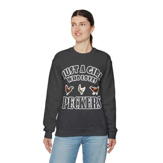 Just A Girl Who Loves Peckers: Unisex Heavy Blend™ Crewneck Sweatshirt