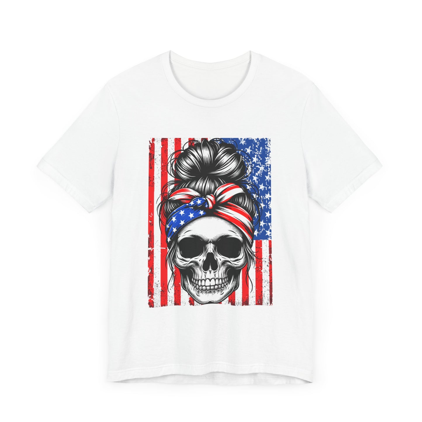 American Flag Skull Head - Unisex Jersey Short Sleeve Tee