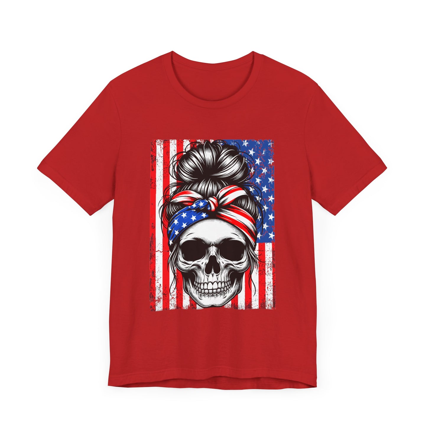 American Flag Skull Head - Unisex Jersey Short Sleeve Tee