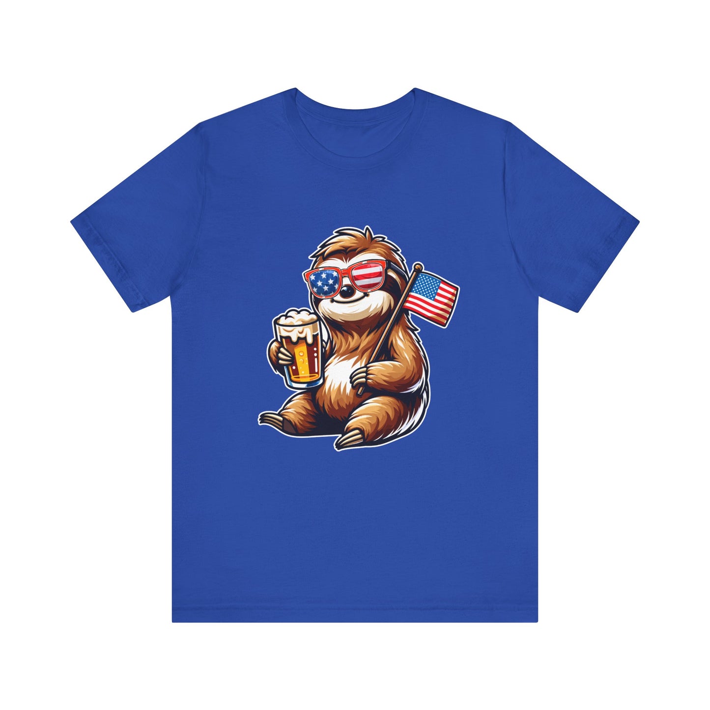 Sloth Holding Beer & Flag - Unisex Jersey Short Sleeve Tee