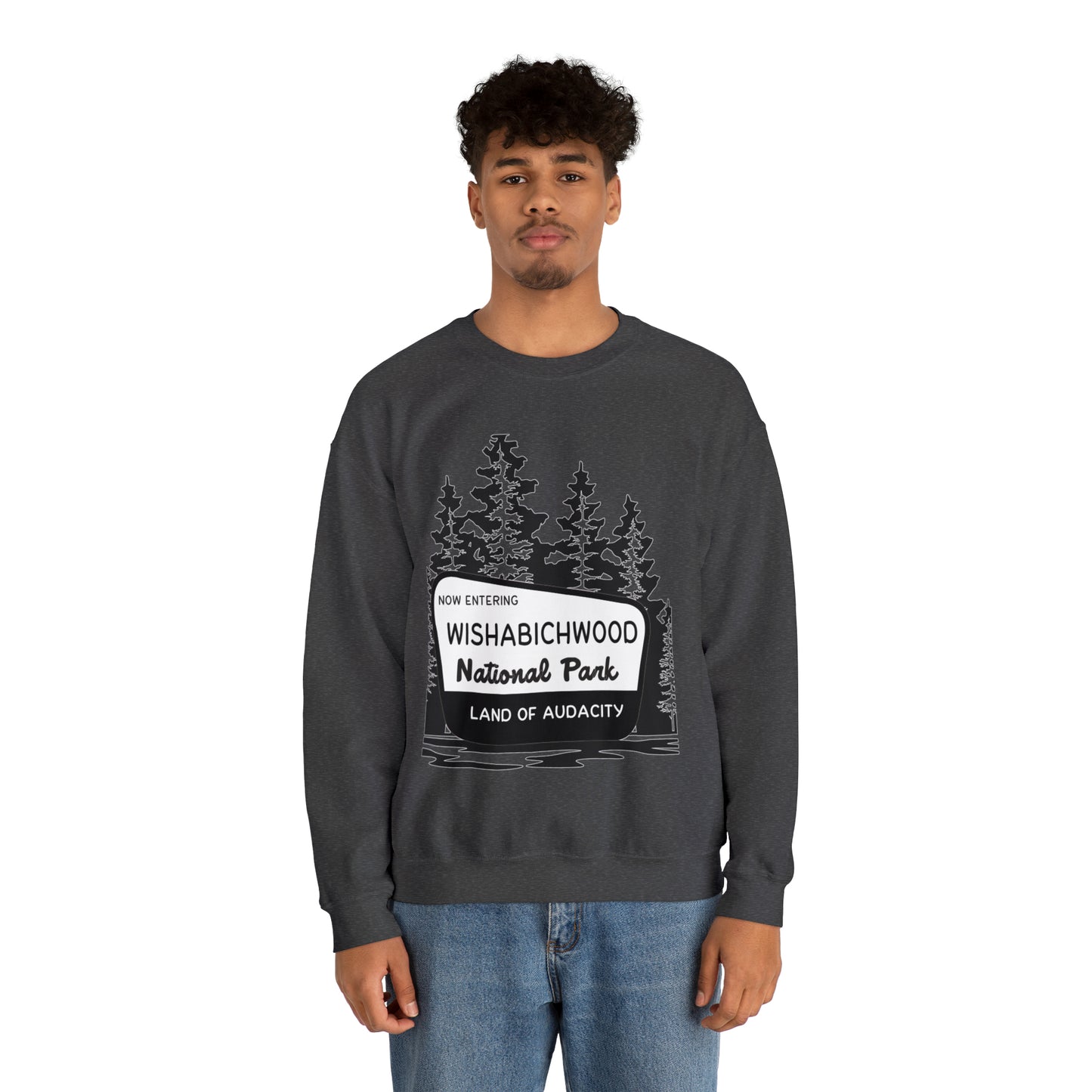 Now Entering Wishabichwood National Forest: Unisex Heavy Blend™ Crewneck Sweatshirt