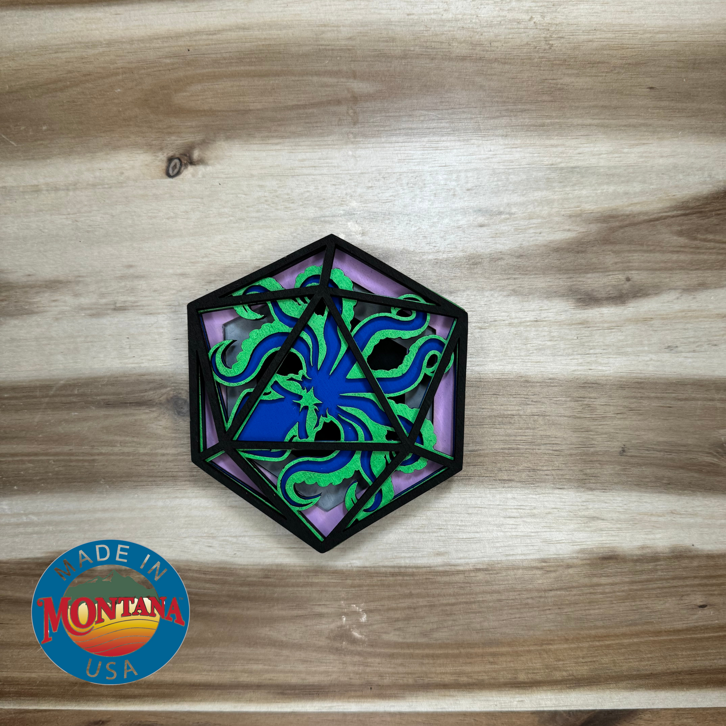 Layered Wood d20 Octopus Die