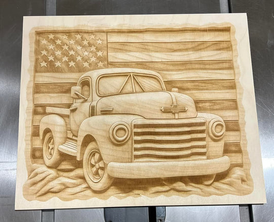 Laser Picture- Truck with Flag