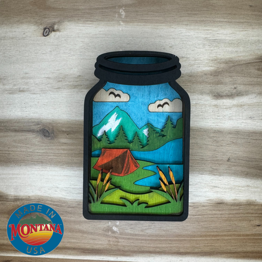 Layered Wood Mason Jar with Tent