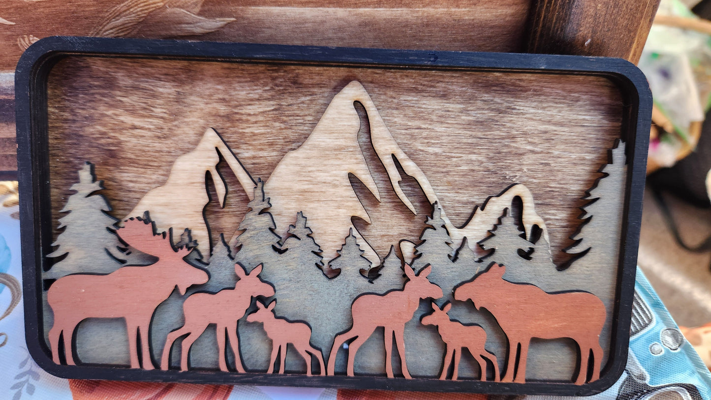 Layered Wood Mountains with Moose