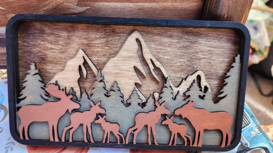 Layered Wood Mountains with Moose