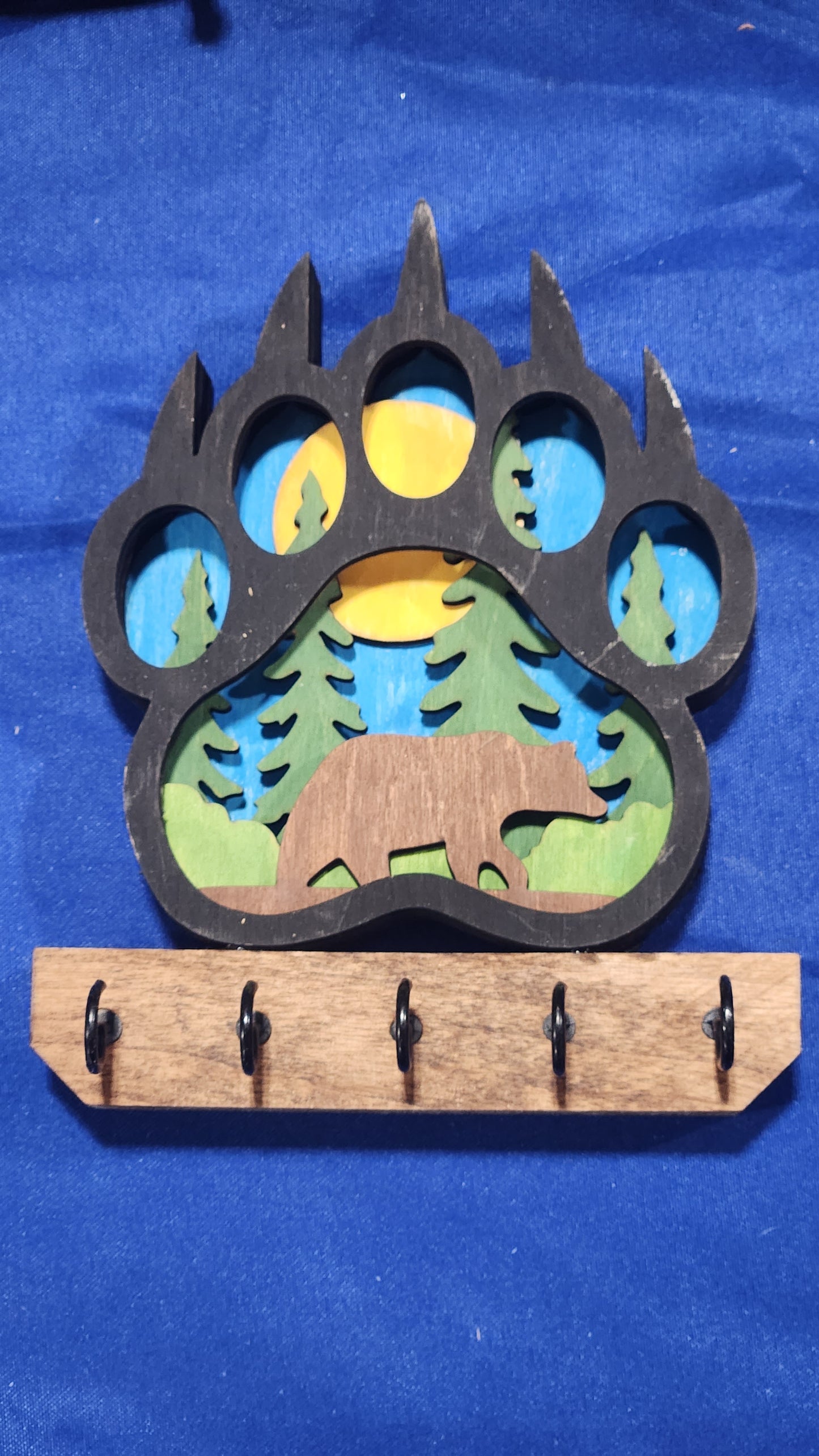 Layered Wood Bear Paw Key Holder