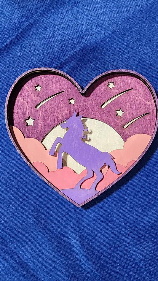 Layered Wood Unicorn Heart