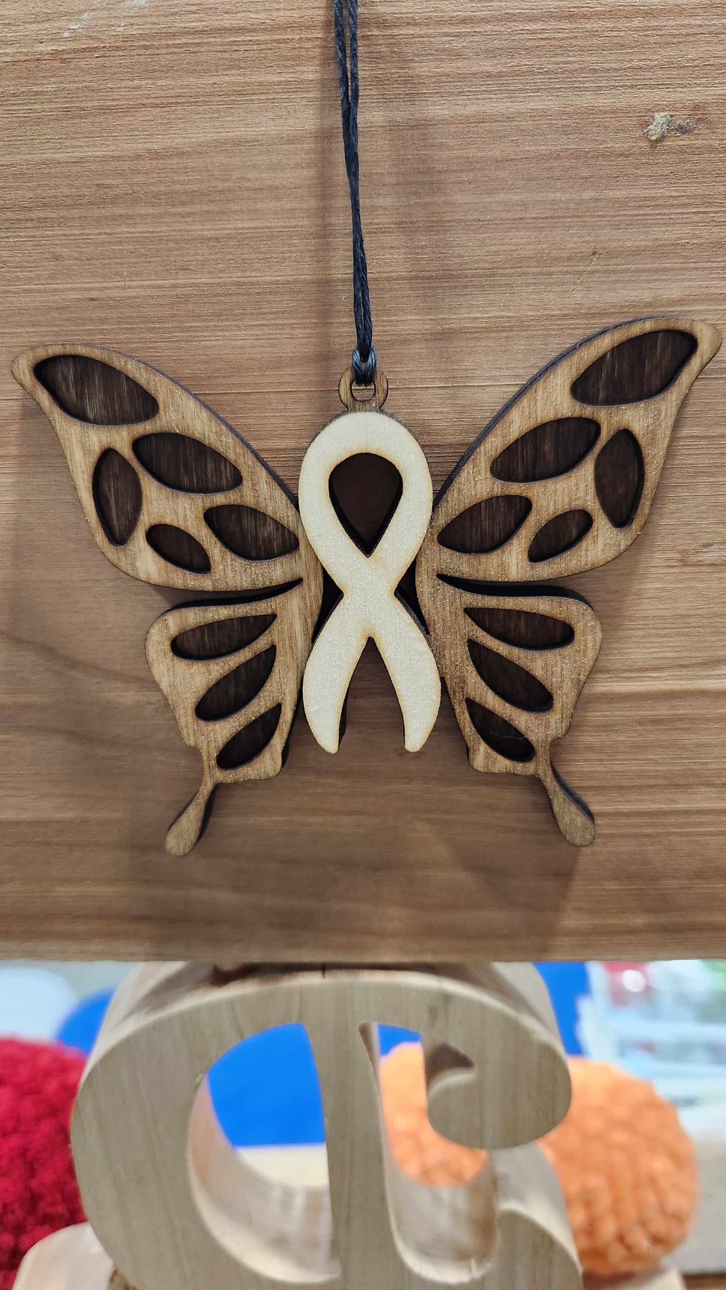 Layered Wood Ornament Awareness Ribbon